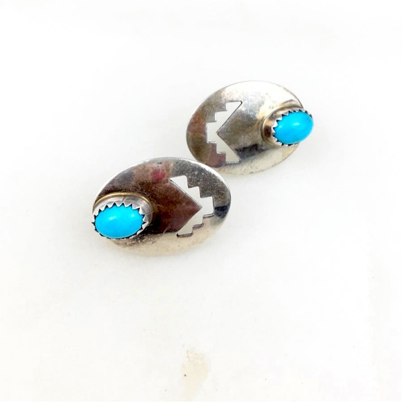 Vintage 925 Sterling Silver Navajo Native American Turquoise Stud Earrings - Picture 1 of 2